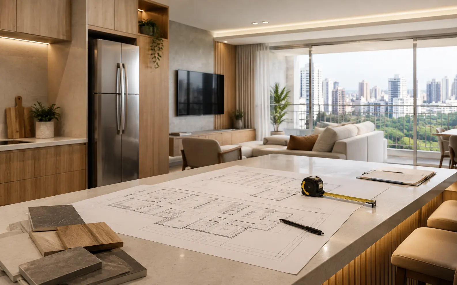 Apartamento moderno com planta técnica para planejamento de reforma